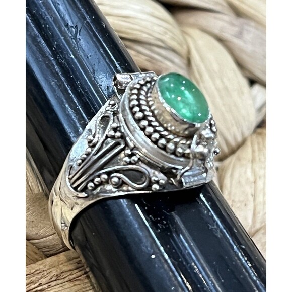 Handmade Sterling Silver Emerald Poison Ring Sz 7 Victorian Goth Fairy Grunge - Picture 3 of 10